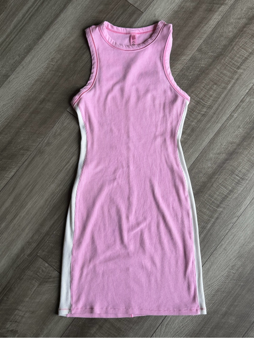 Skims Cotton Ribbed Tank Dress Bubblegum Pink White Women’s Sz S Limited Edition